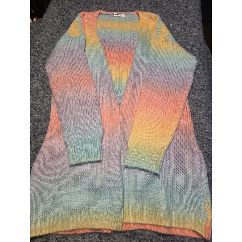 842 ECOWISH Womens Rainbow Ombre Knit Cardigan Pastel Striped Open Front Sweater